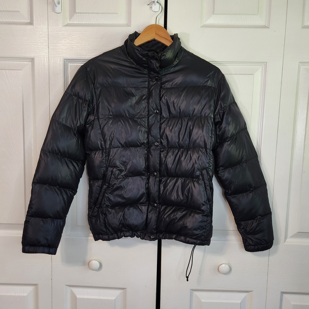 Lands End Womens Black Down Puffer Jacket Quilted Stand Collar Small 6-8 Coat